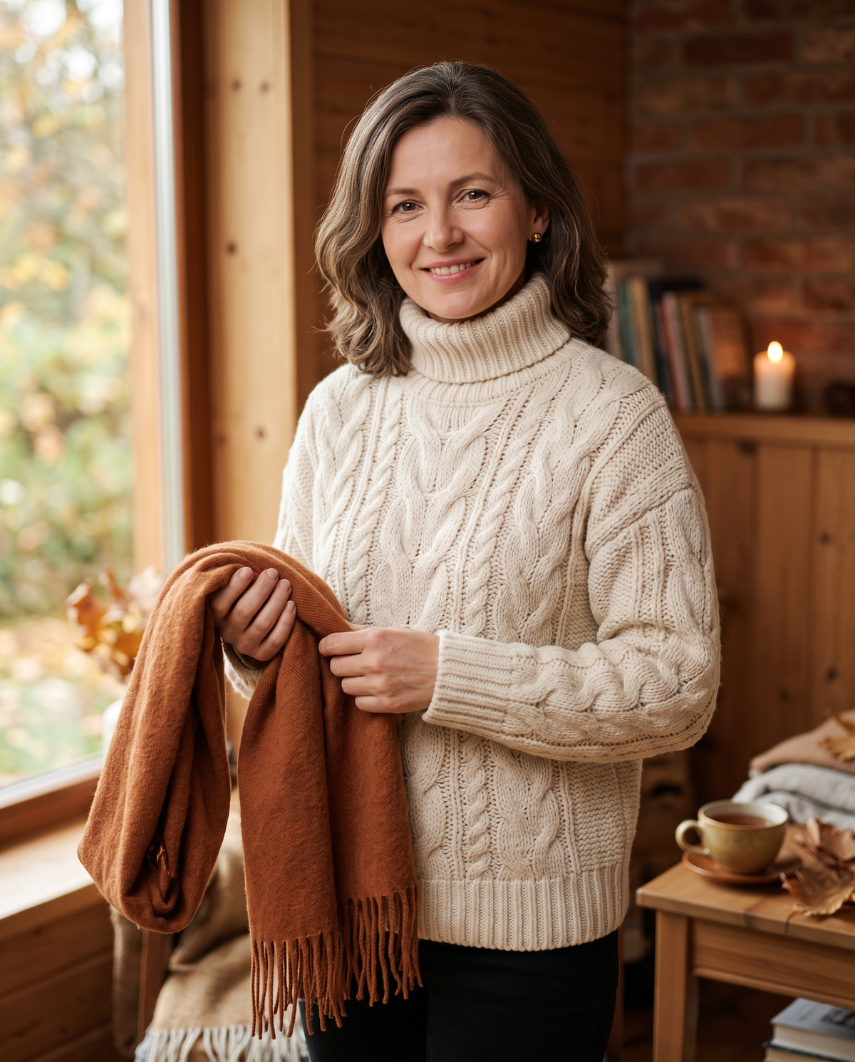 Strick und Pullover für Damen – cremefarbener Zopfstrickpullover