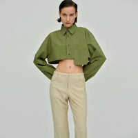 Scarlett - Grünes, übergroßes gekreuztes Button-Down-Hemd