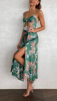 Midi-Kleid mit Blumenmuster und geknotetem Ausschnitt für Damen – Loisa