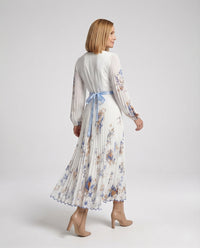 Plissiertes Maxikleid mit langen Ärmeln und überkreuztem Ausschnitt für Damen - Alwine
