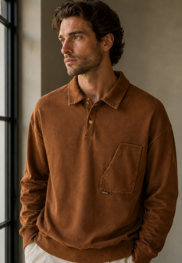Langärmliges Polohemd mit Washed-Effekt – Dante